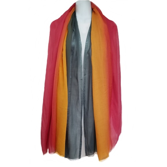 Accessories - NEW - Scarf - Ombre Grey, Gold & Coral, Extra wide.